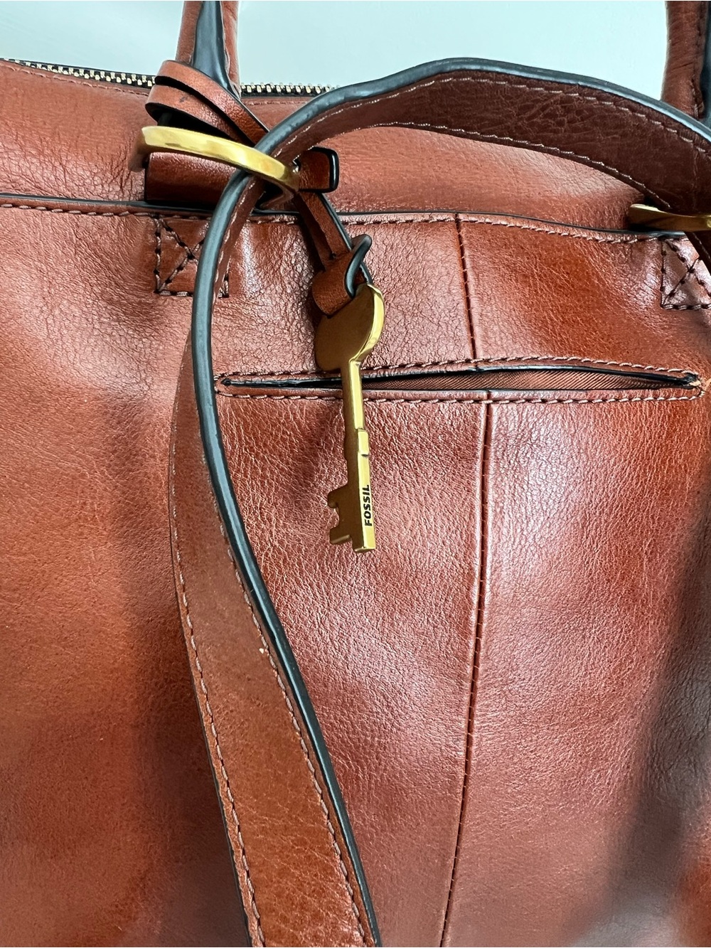 Fossil Brown Leather Satchel with Multicolor Embroidered Florals - Picture 7 of 13